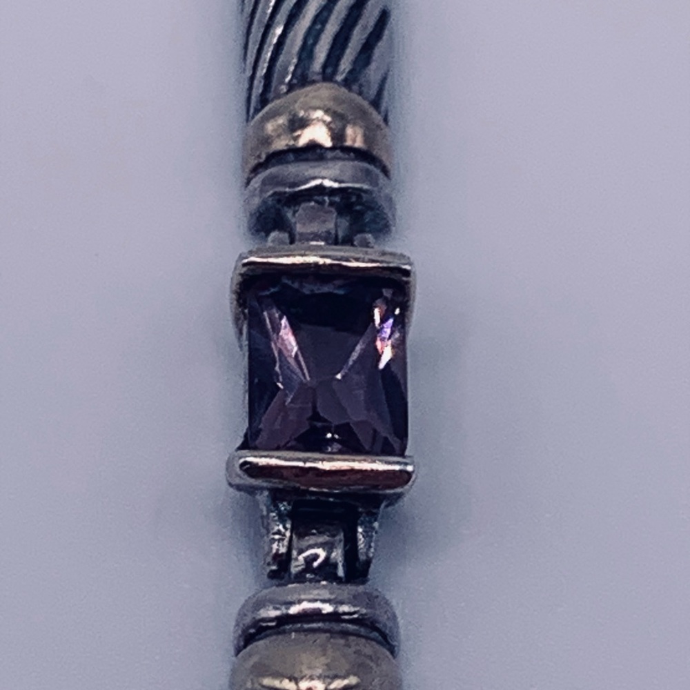 Bold Sterling Silver w/Faceted Emerald Cut Amethyst’s & Gold Accents Bracelet - Picture 11 of 16